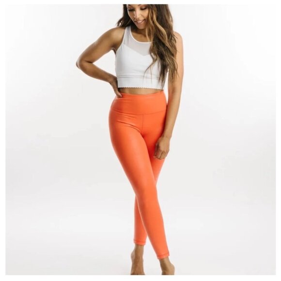 NEW Zyia Tangerine Metallic Plus Light n Tight High-Rise 7/8 24” Leggings Size 2 - Picture 1 of 11